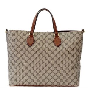 Gucci Beige GG Supreme Tote with Brown Leather Handles